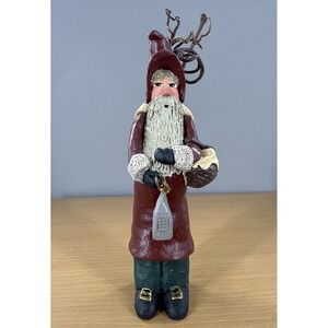 Gail Laura Santa Claus Figure Lantern & Basket Christmas Primitive Folk Art